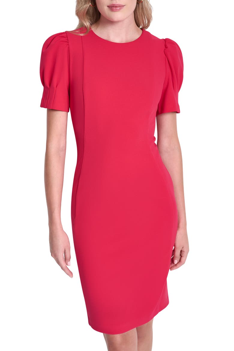 Puff Sleeve Sheath Dress, Alternate, color, LIPSTICK