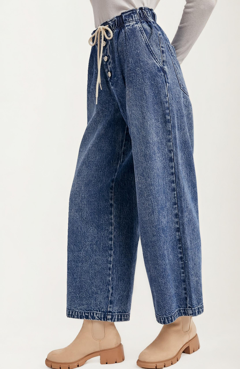 Knit and Lounge Wide Leg Drawstring Denim Pants, Alternate, color, 
