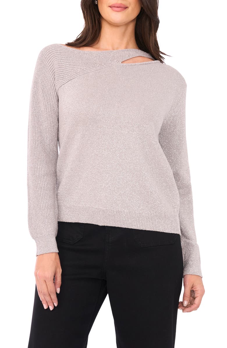 Vince Camuto Metallic Cutout Cotton Blend Sweater, Main, color,