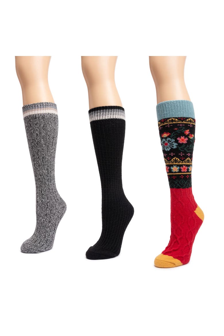 Women's 3 Pair Pack Microfiber Novelty Boot Socks, Alternate, color, Black