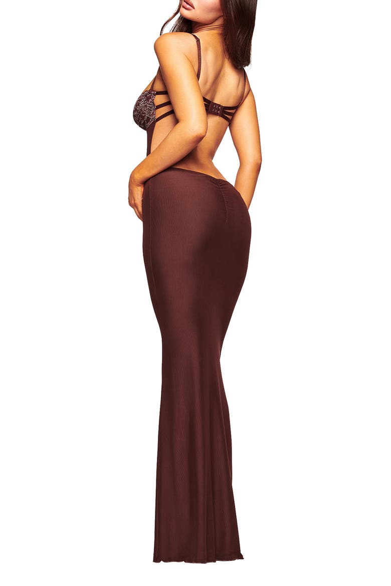 Silo Lace Trim Maxi Dress, Alternate, color, CHOCOLATE