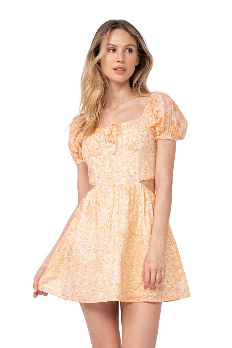 Boho Print Puff Sleeve Minidress, Alternate, color, LIGHT ORANGE