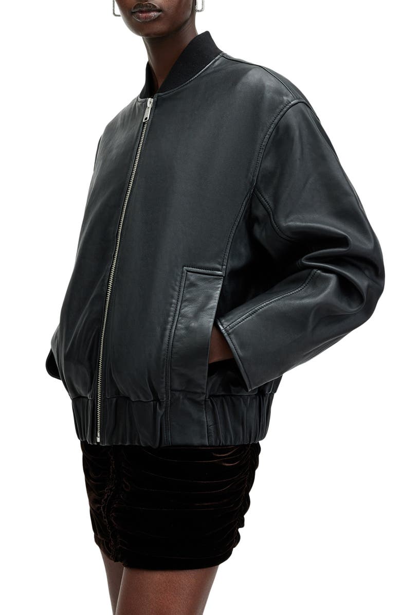 AllSaints Yara Leather Bomber Jacket, Alternate, color,
