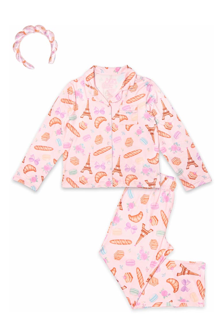 Kids' Paris 3-Piece Pajamas & Headband Set, Alternate, color, POWDER PINK