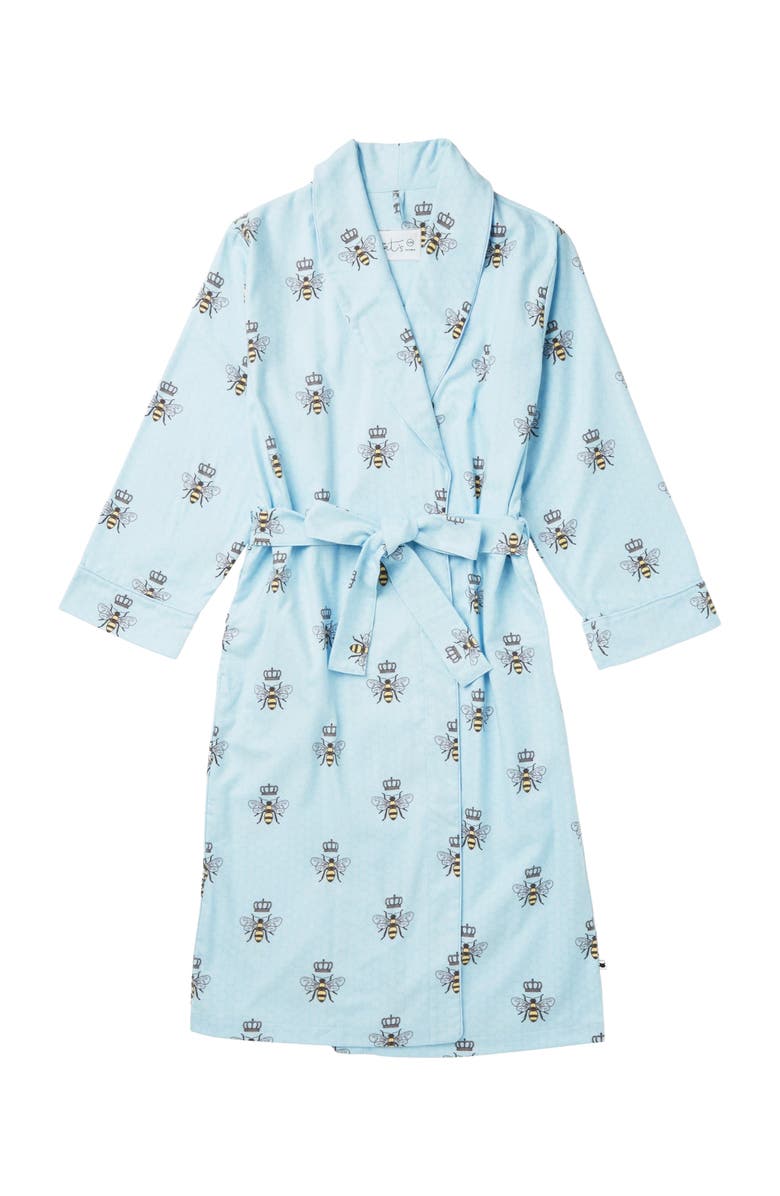 The Cat's Pajamas Flannel Shawl Collar Robe, Alternate, color, Queen Bee Blue