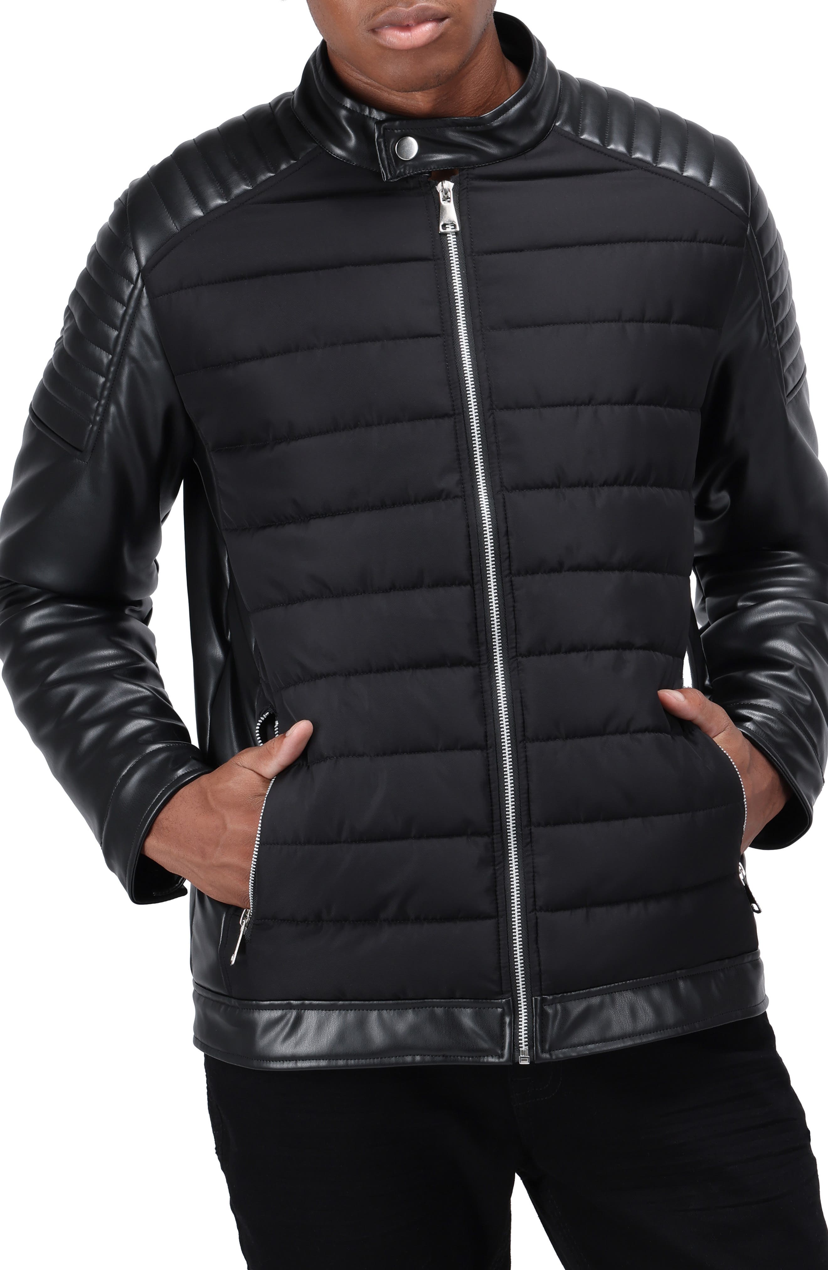 XRAY Faux Leather Quilted Moto Jacket