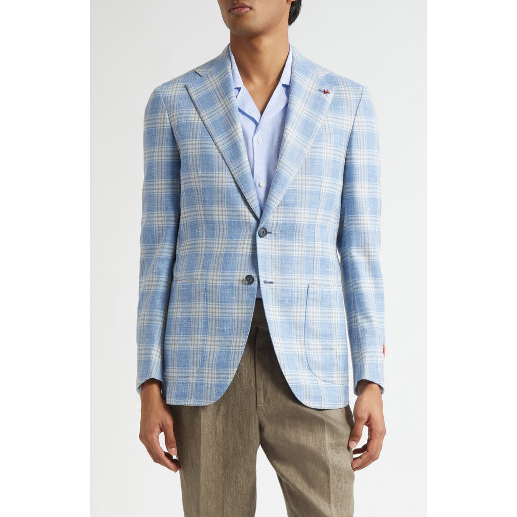 Isaia Marechiaro Plaid Silk Blend Hopsack Sport Coat In Blue