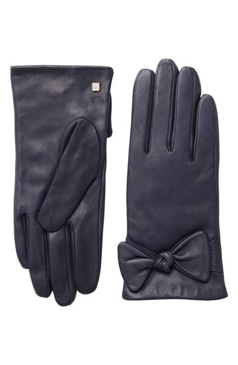 Cashmere Lined Leather Bow Gloves