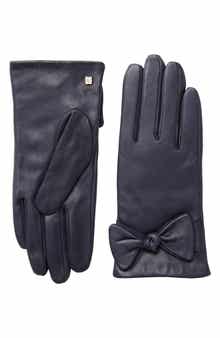 Bruno Magli Cashmere Lined Leather Bow Gloves