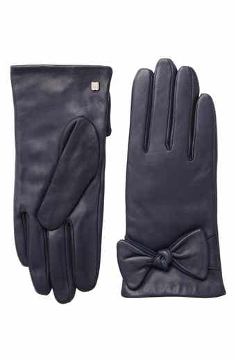 Bruno Magli Cashmere Lined Leather Bow Gloves