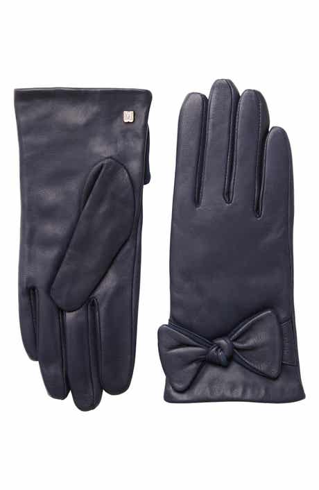 Bruno Magli Cashmere Lined Leather Bow Gloves