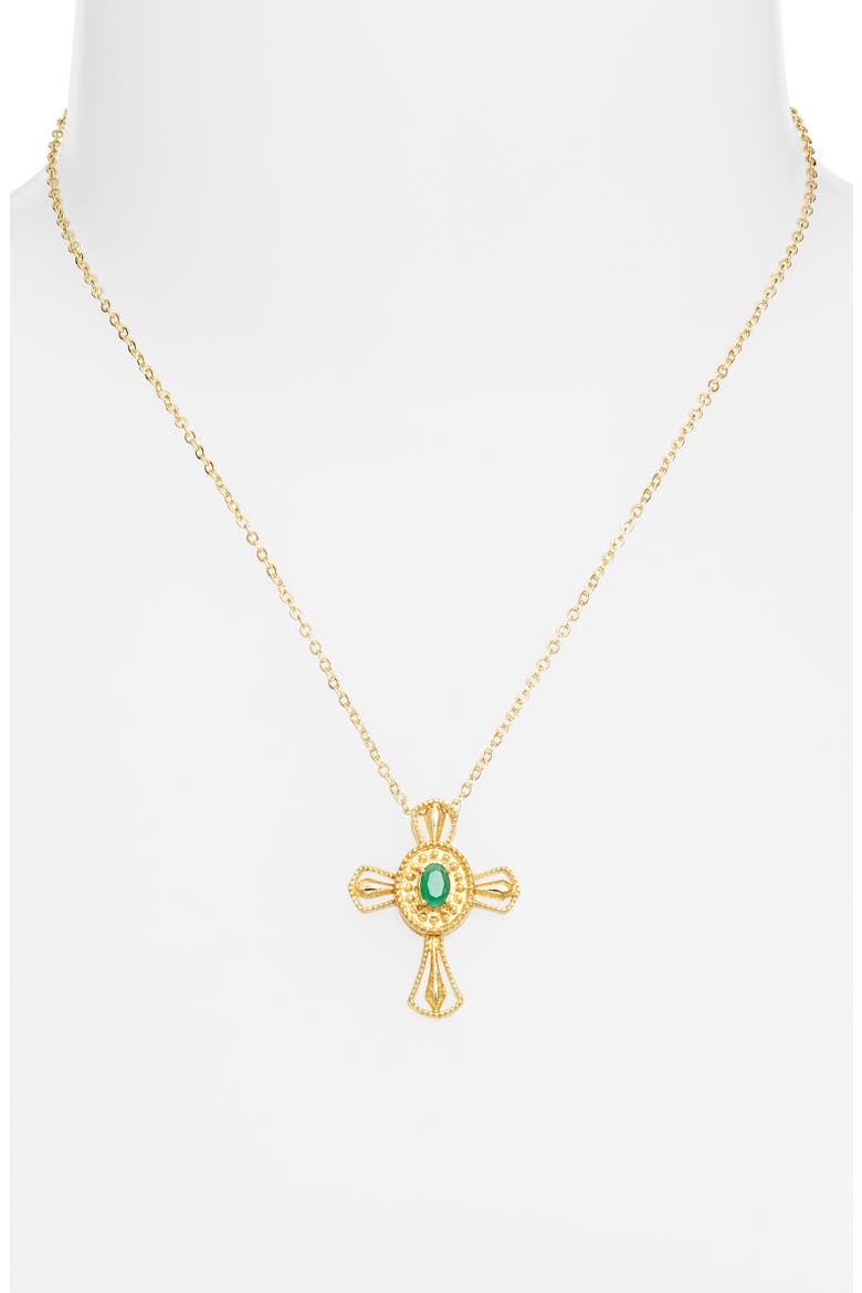 Carmel Emerald Cross Pendant Necklace, Alternate, color, GOLD