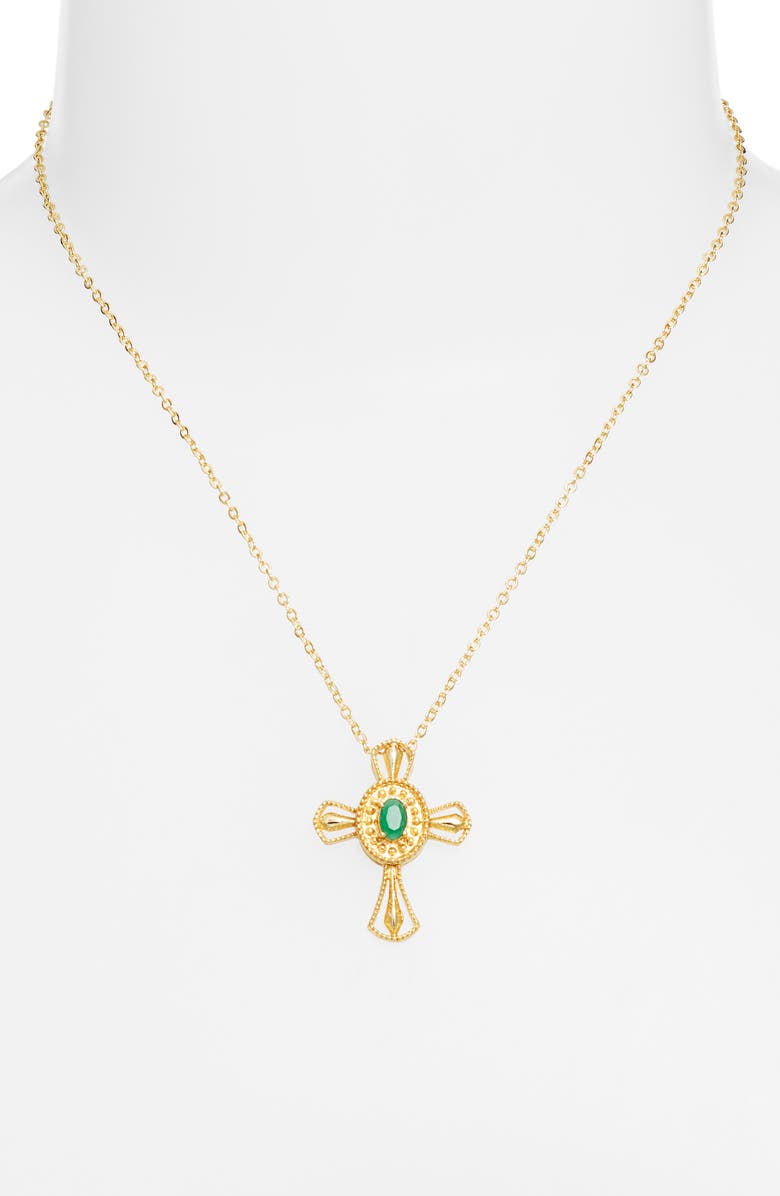 Kiara by Ki-ele Carmel Emerald Cross Pendant Necklace, Alternate, color, Gold