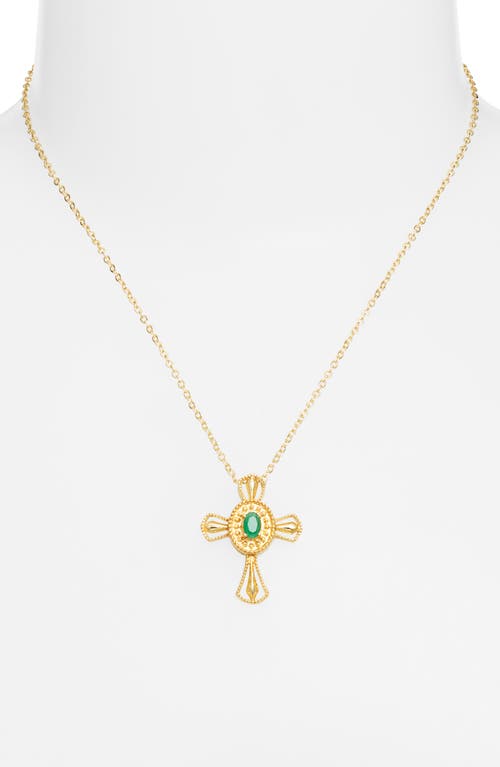 Kiara By Ki-ele Carmel Emerald Cross Pendant Necklace In Gold