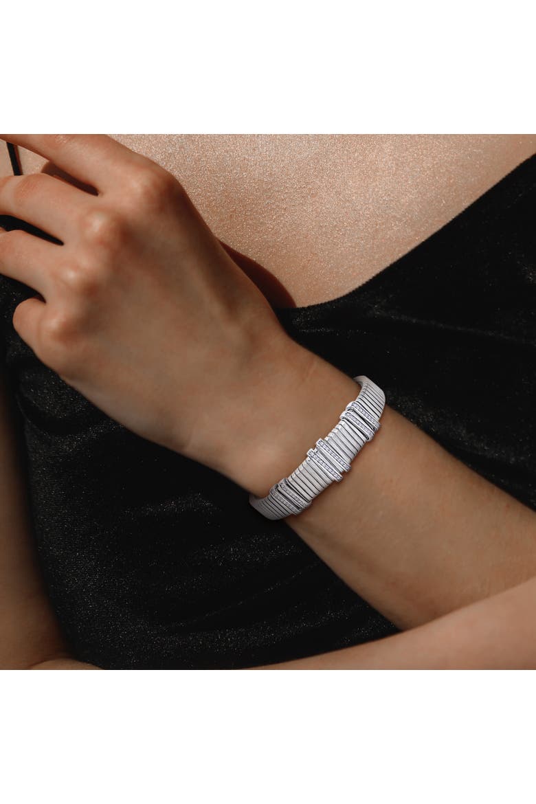 Cubic Zirconia Omega Wide Bangle Bracelet Two-Tone, Alternate, color, Sterling Silver