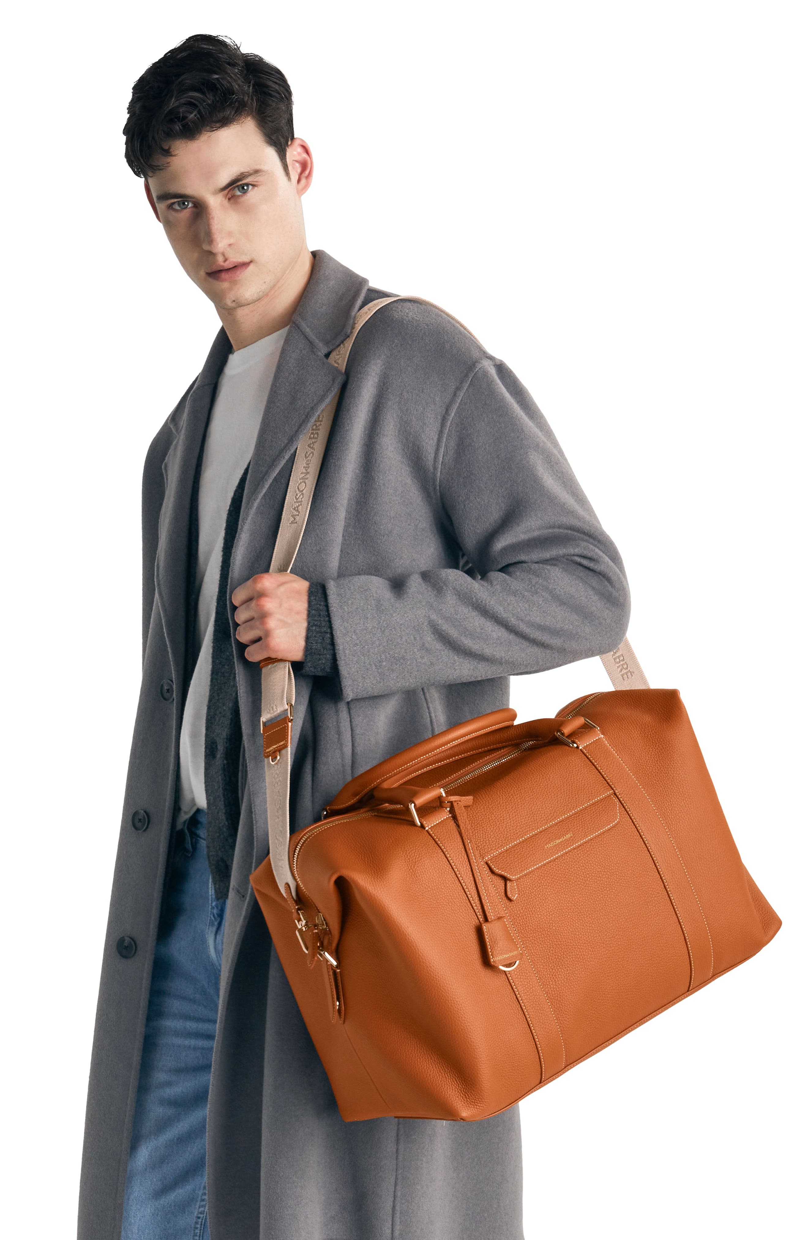 Leather Duffle Bag, Alternate, color, Pecan Brown