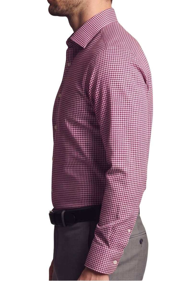 Houndstooth Cotton Blend Dress Shirt, Alternate, color, BERRY