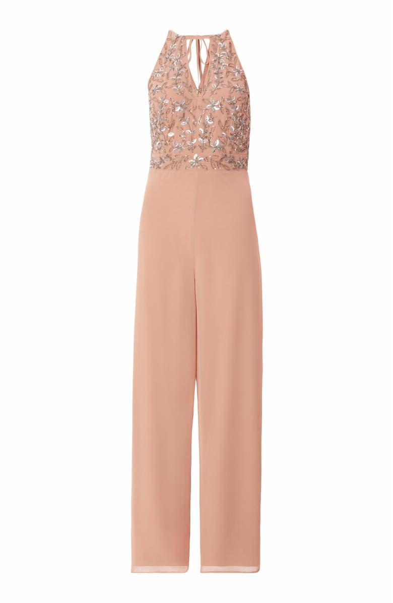 QUIZ Beaded V Neck Chiffon Jumpsuit, Alternate, color, Soft Pink