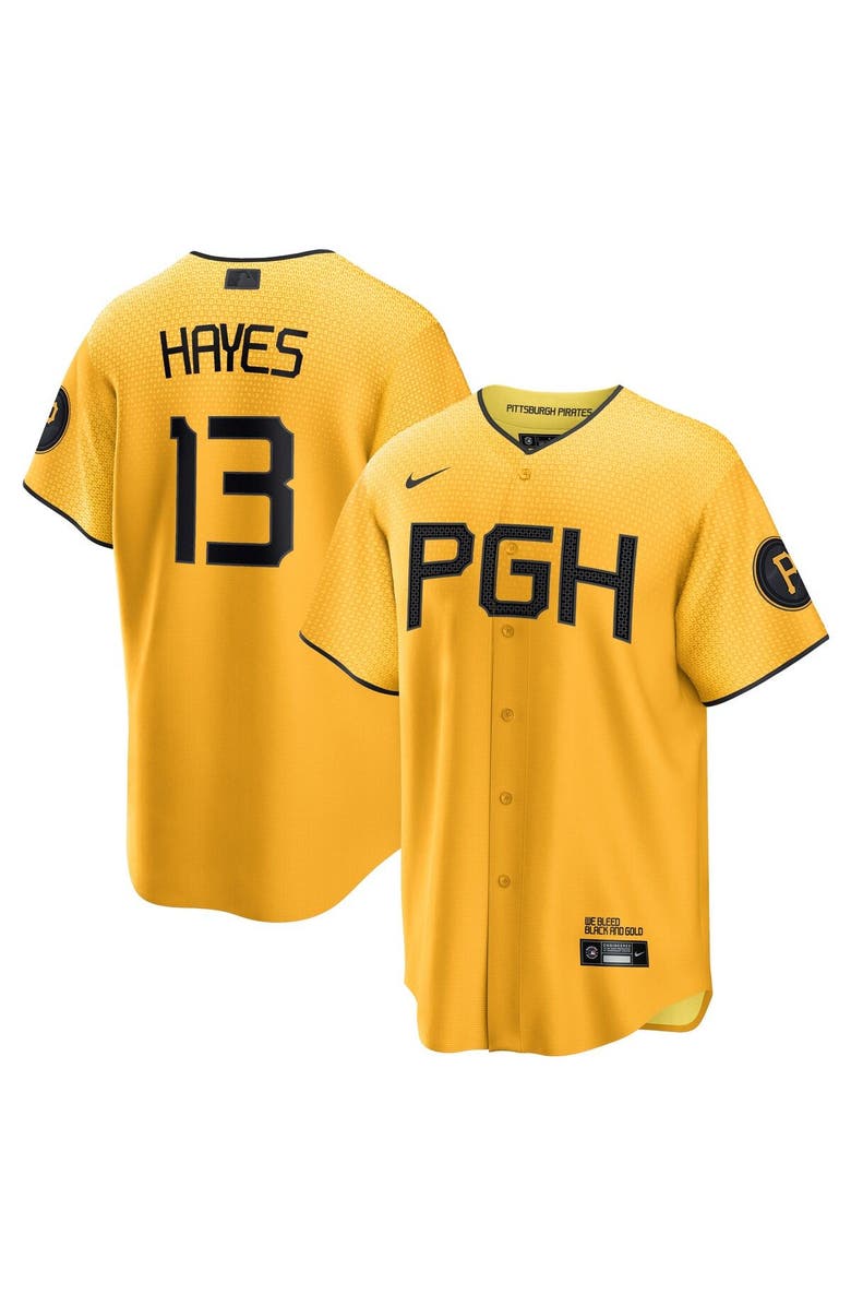Nike Men's Nike Ke'Bryan Hayes Gold Pittsburgh Pirates City Connect Replica Player Jersey, Main, color, 