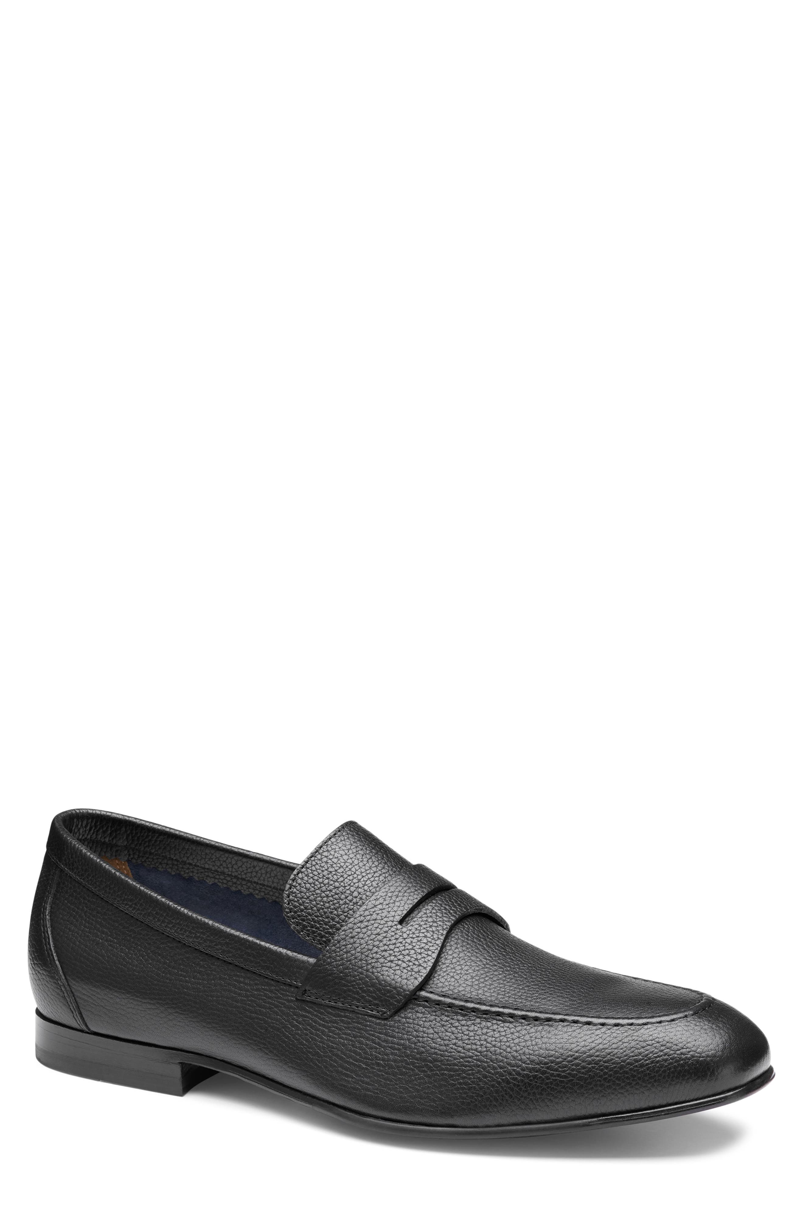 Johnston & Murphy Higgins Penny Loafer, Main, color, Black Full Grain
