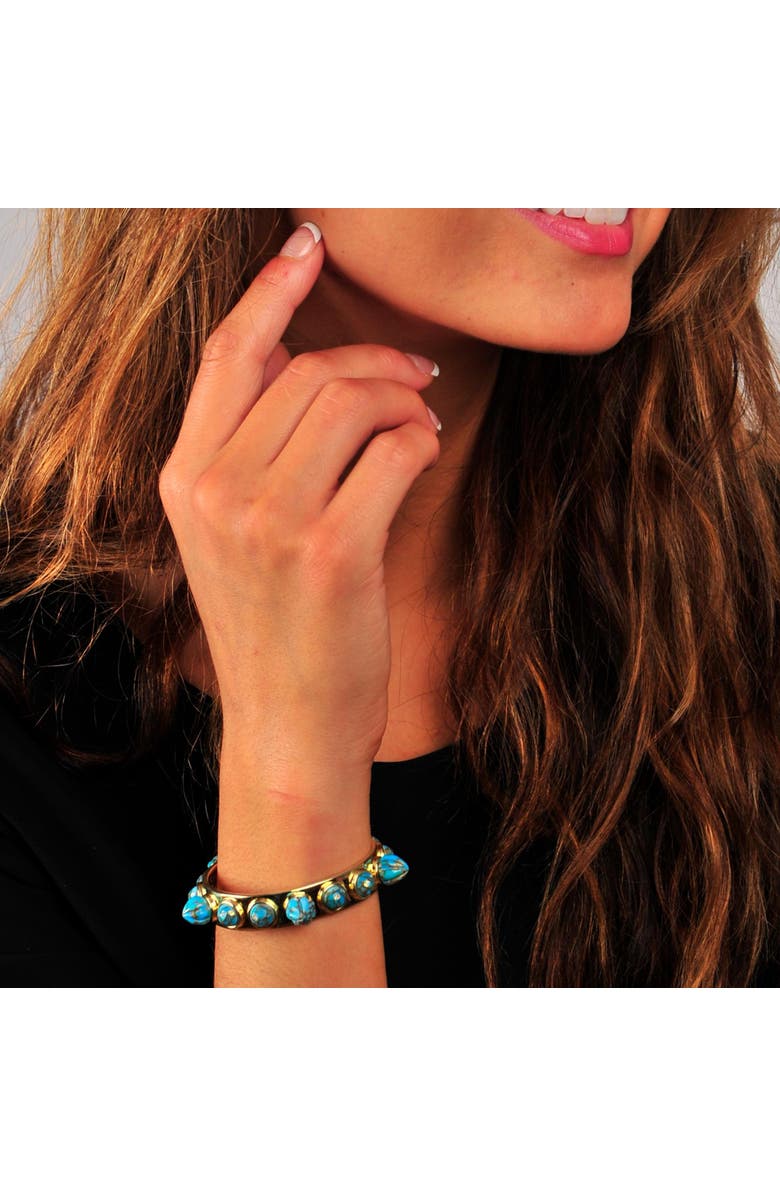 LuvMyJewelry Sea Breeze Design Turquoise Gemstone Yellow Gold Plated Silver Studded Women Cuff, Alternate, color, 