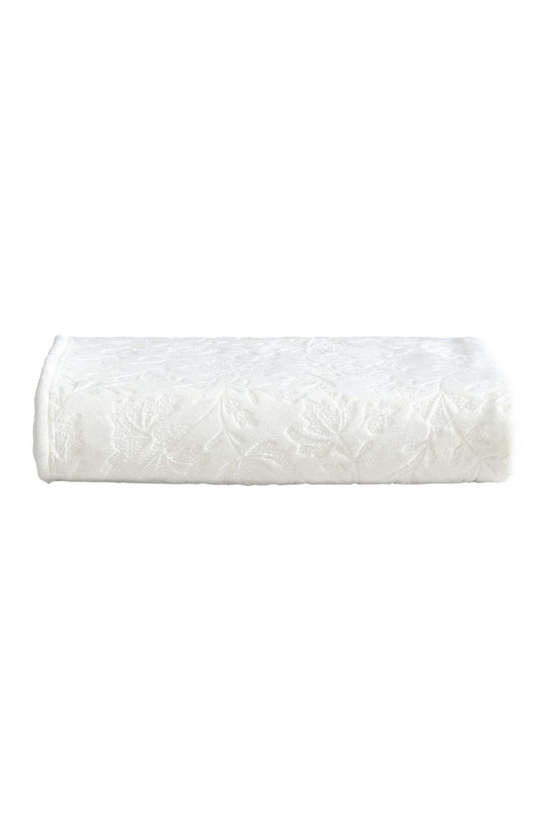 Woodblock Floral Fleece Throw, Main, color, WHITE