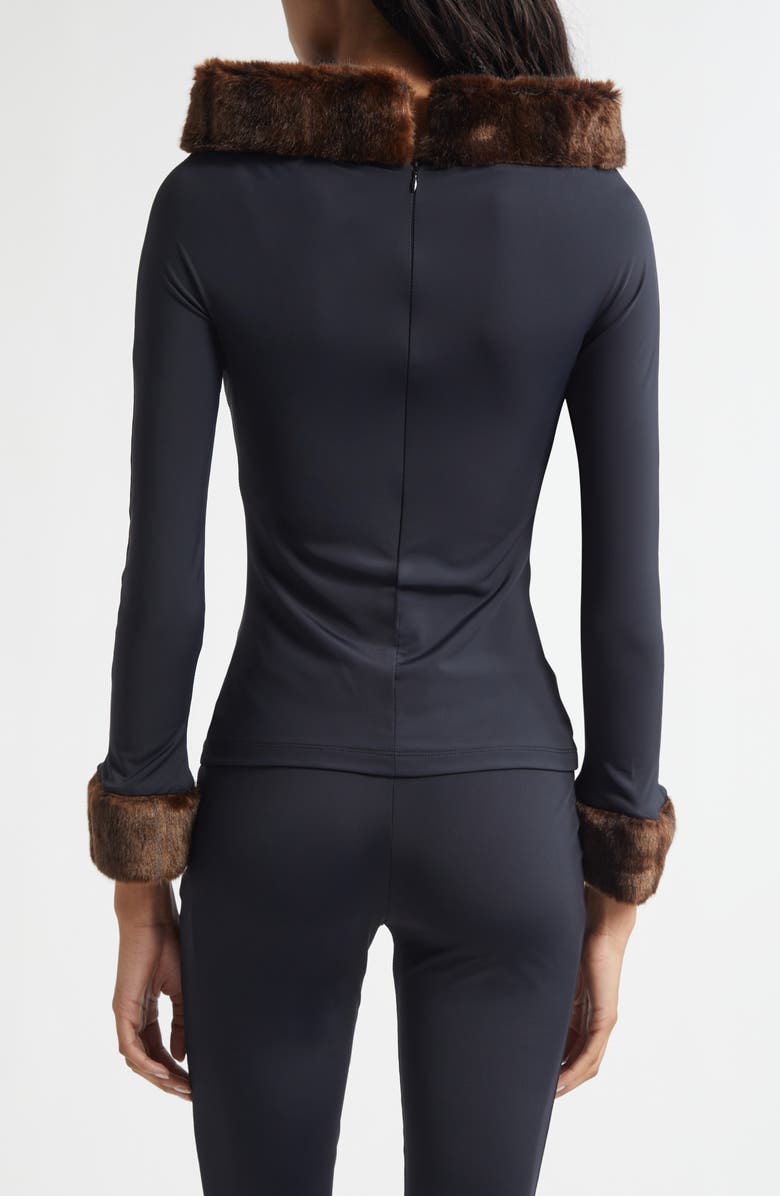 CONNER IVES Faux Mink Trim Stretch Knit Top, Alternate, color, Black