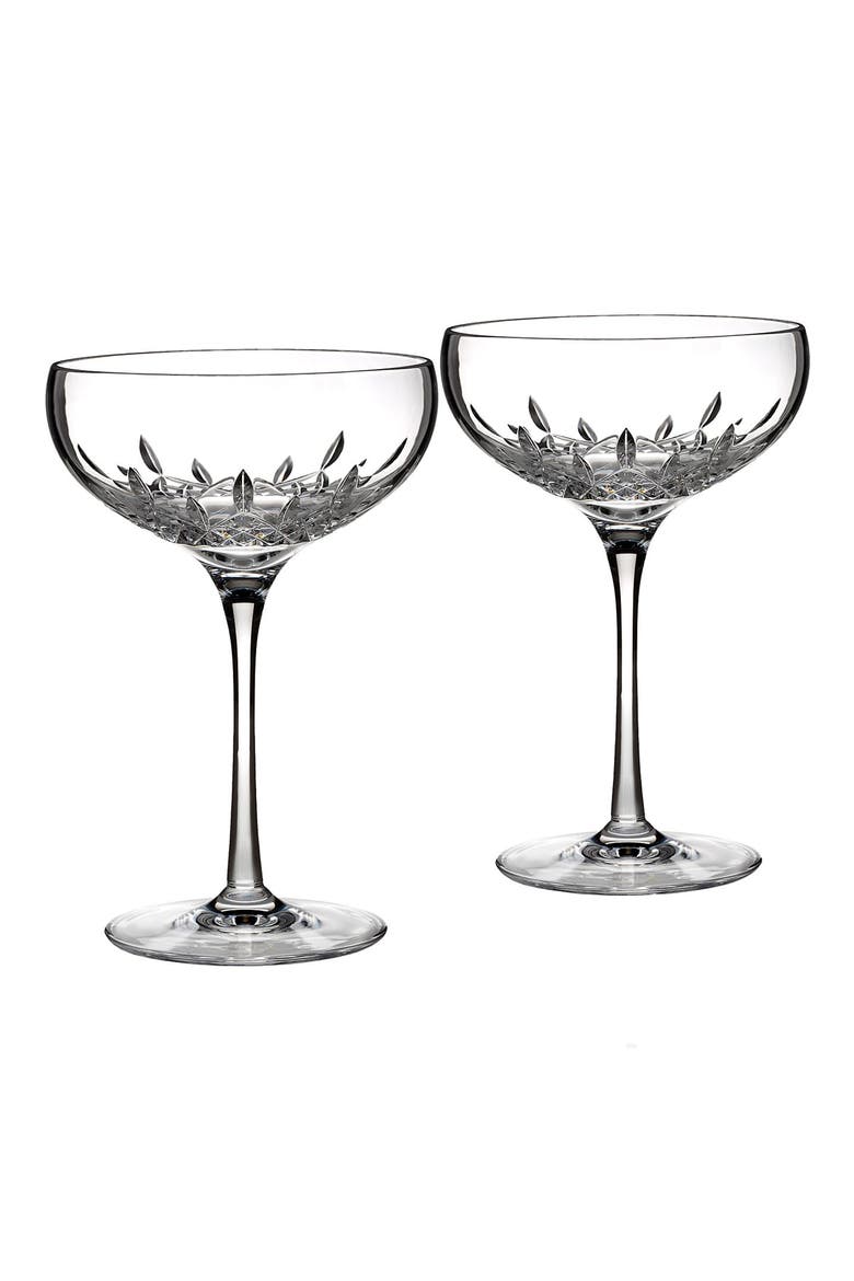 Lismore Essence Set of 2 Lead Crystal Champagne Saucers, Alternate, color, CLEAR