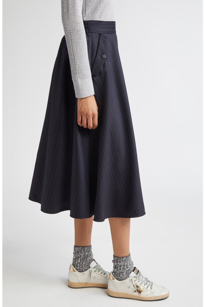 Journey Pinstripe Wool Blend Circle Skirt, Alternate, color, DARK NAVY