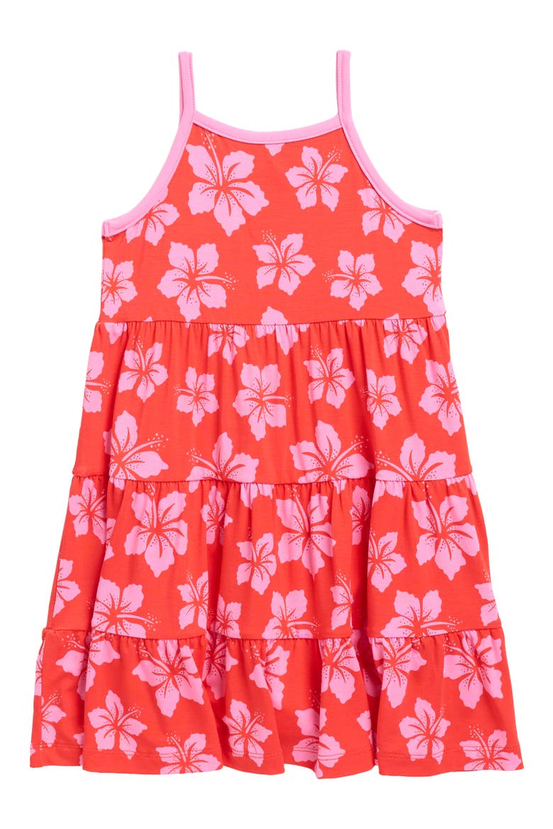 Kids' Hibiscus Punch Print Knit Sundress, Alternate, color, RED
