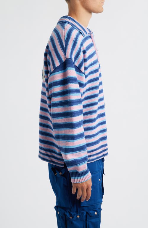 Billionaire Boys Club Curve Stripe Cotton Quarter Zip Graphic Sweater In Blue