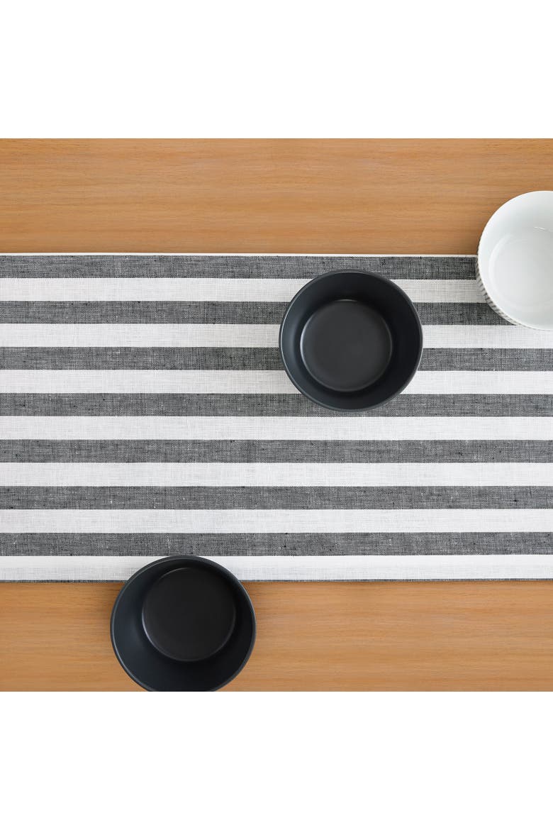 Linen Table Runner - Sorrento Stripe, Alternate, color, Black and White