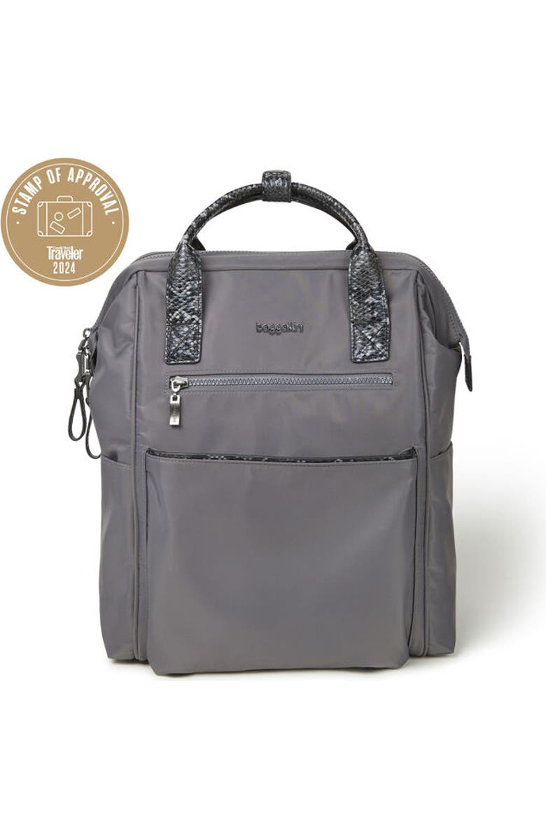 BAGGALLINI Soho Laptop Backpack, Main, color, Smoke / Faux Python Trim