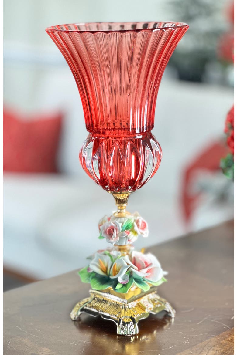Classic Pedestal Rose Vase, Alternate, color, Ruby