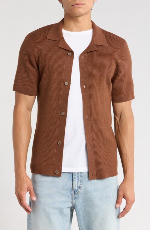 Short Sleeve Button-Up Sweater