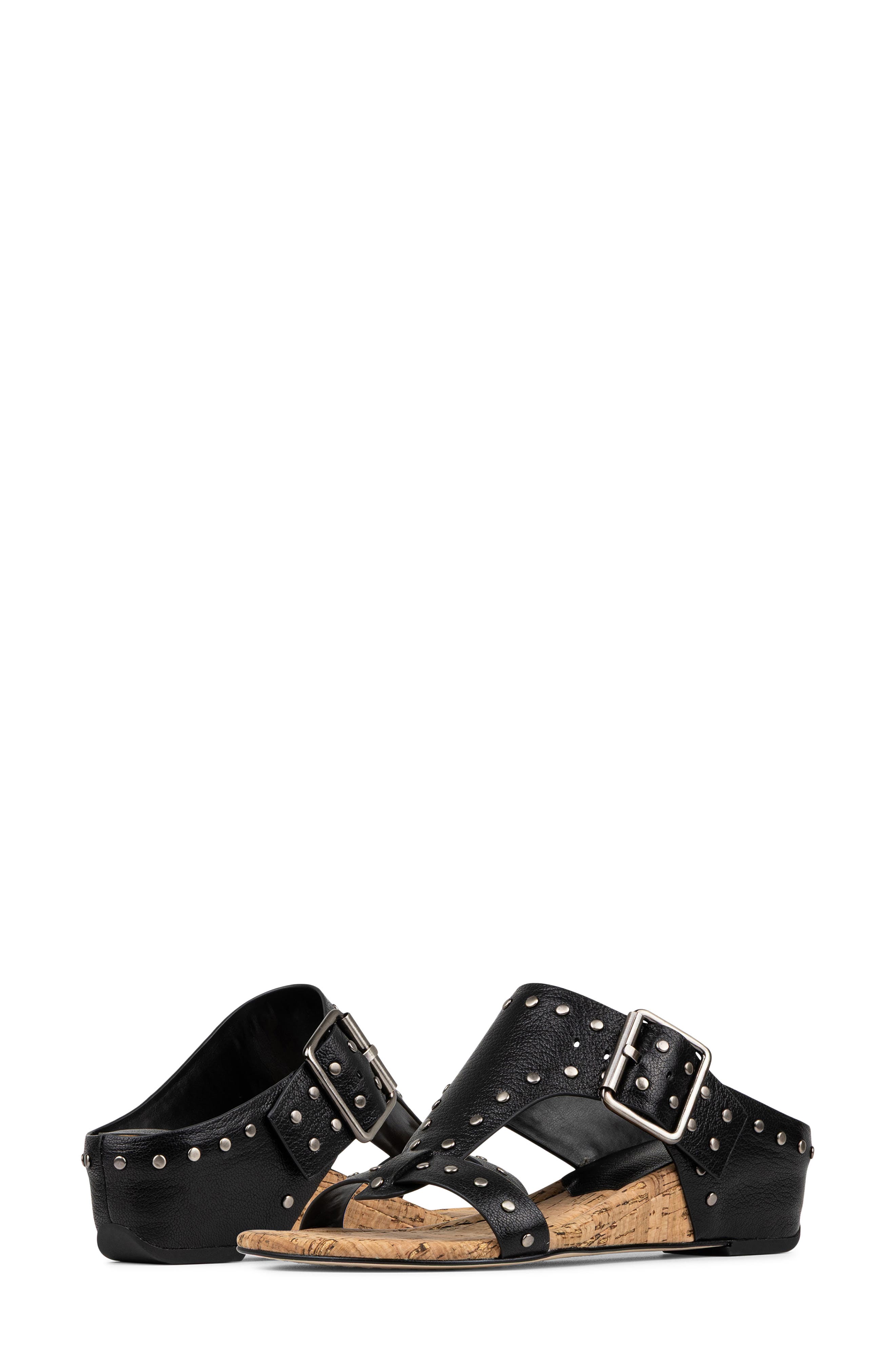Donald Pliner Buckle Wedge Sandal, Alternate, color, Black