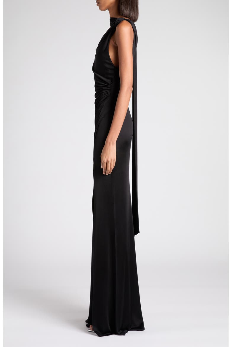 One-Shoulder Fluid Jersey Gown, Alternate, color, LB999 BLACK