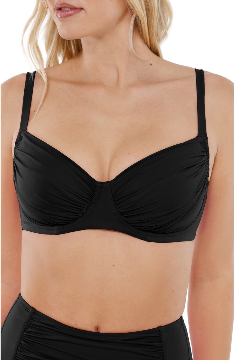 Popilush Shapewear Ruched Underwire Bikini Top, Alternate, color, Midnight Black