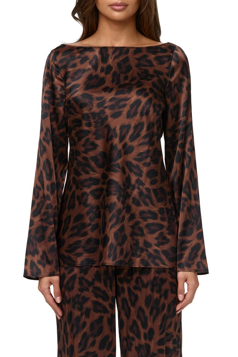 Stretch Silk Long Sleeve Top, Main, color, BRUSHED LEOPARD