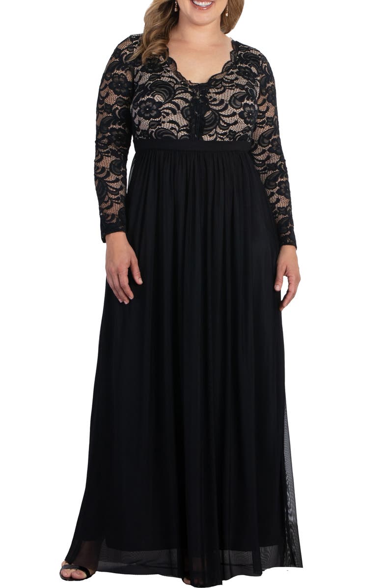 Kiyonna Jasmine Lace Bodice Long Sleeve Maxi Dress, Alternate, color,