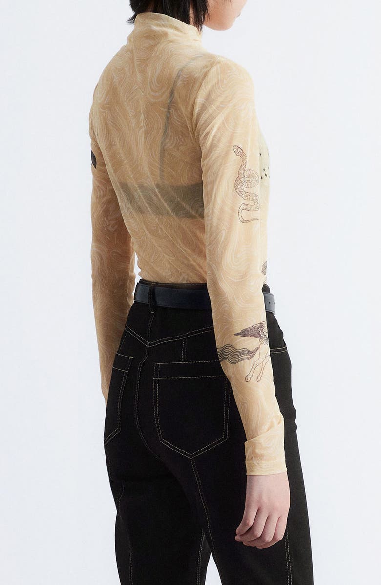 & Other Stories Mixed Print Funnel Neck Sheer Mesh Top, Alternate, color, White Dusty Light