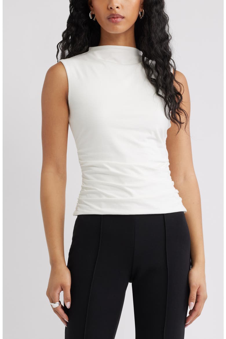 Mock Neck Ruched Tank, Main, color, IVORY