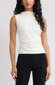 Open Edit Mock Neck Ruched Tank