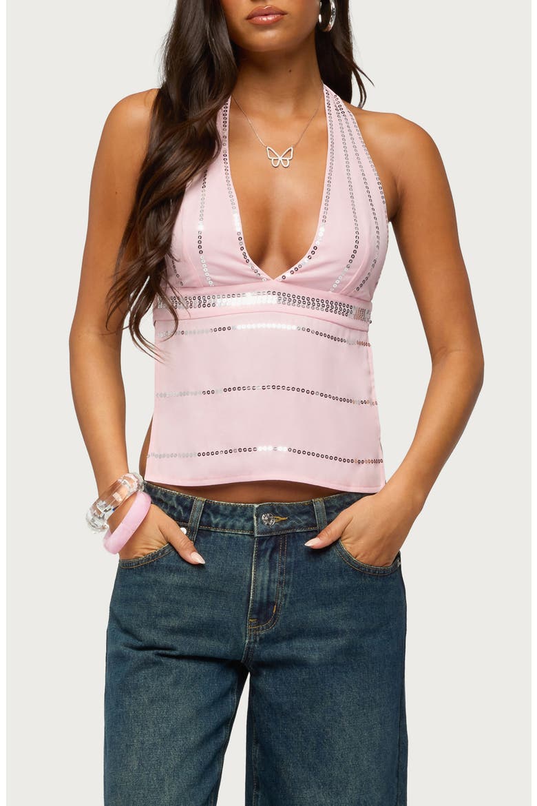 Roey Sequin Halter Chiffon Top, Main, color, LIGHT-PINK