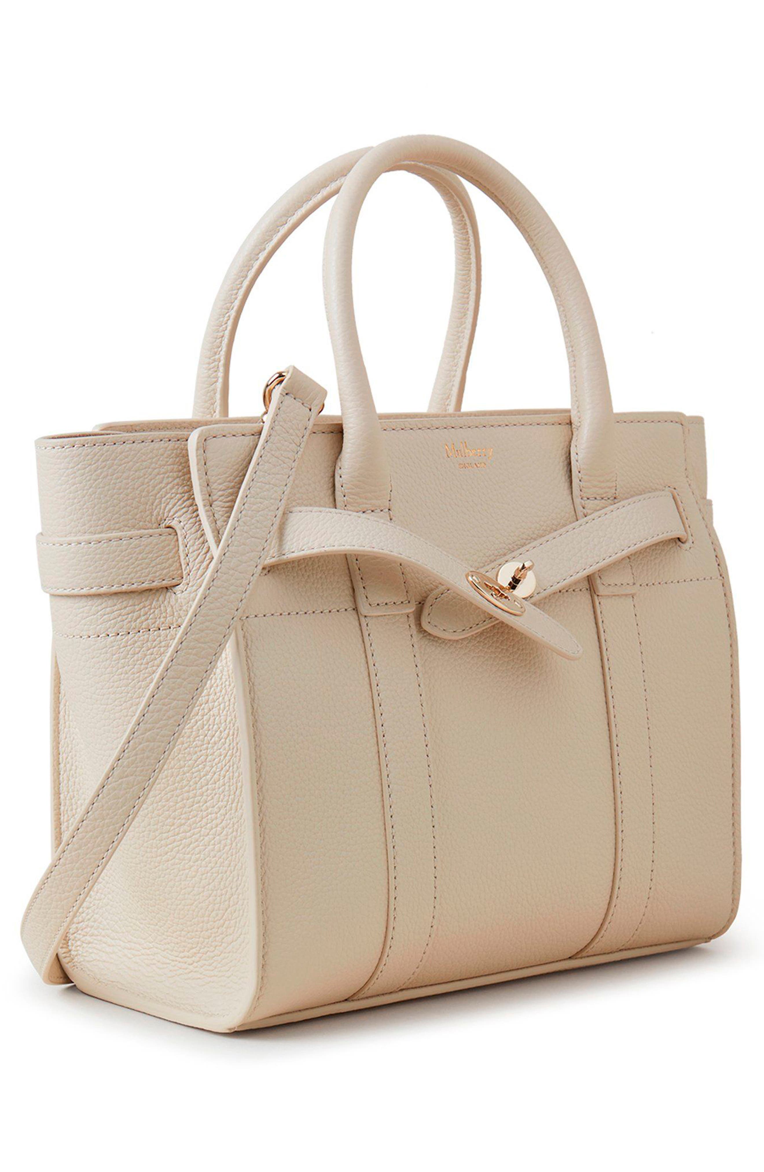 Mini Zipped Bayswater Leather Tote, Alternate, color, CHALK