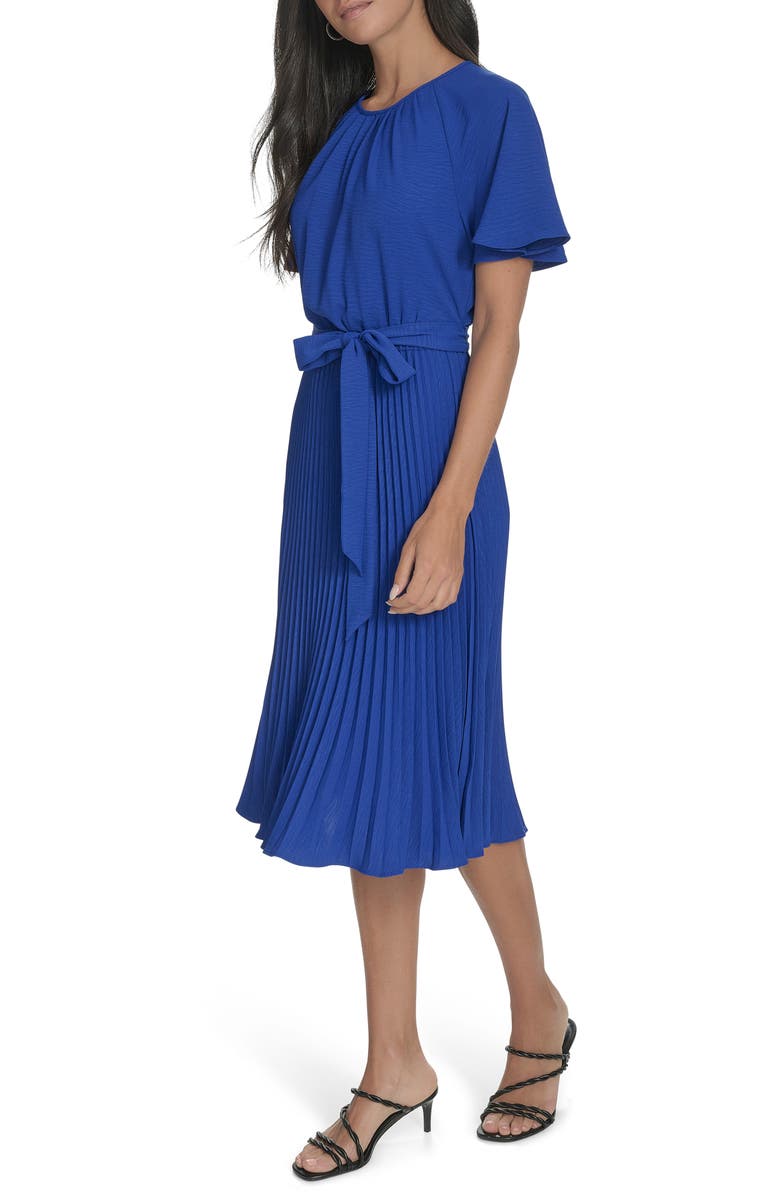 Calvin Klein Aerowash Flutter Sleeve Pleated Dress, Alternate, color, Ultramarine