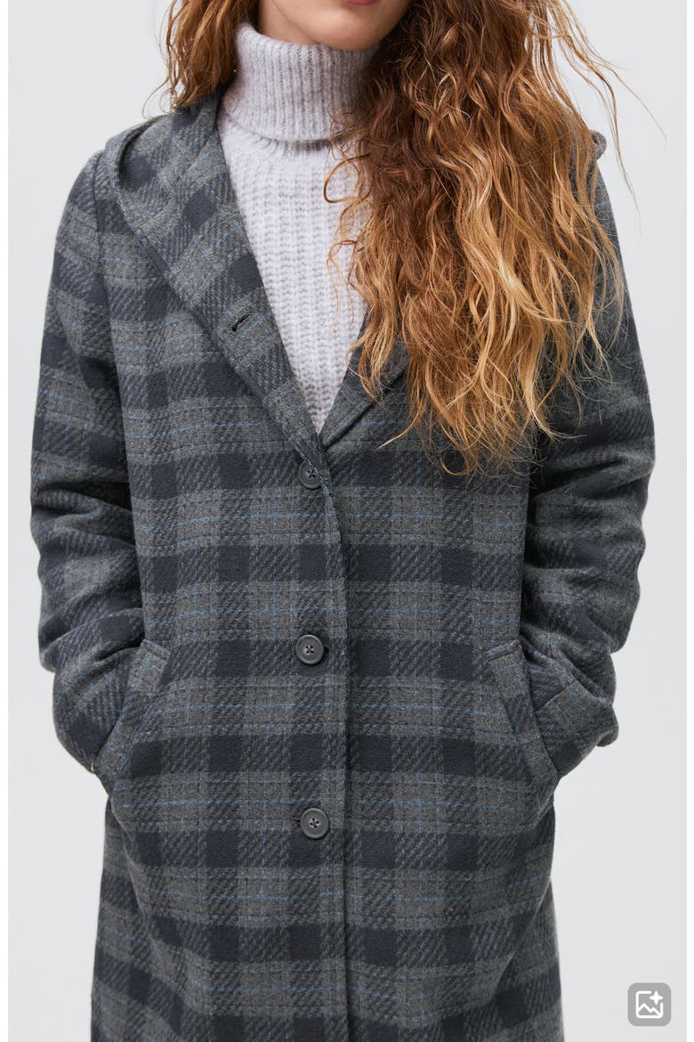 Plaid Hooded Coat, Alternate, color, NAVY