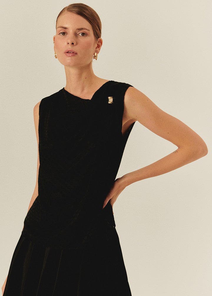 Stephanie Asymmetric Neckline Sleeveless Blouse