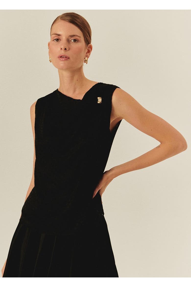 Stephanie Asymmetric Neckline Sleeveless Blouse, Main, color, BLACK