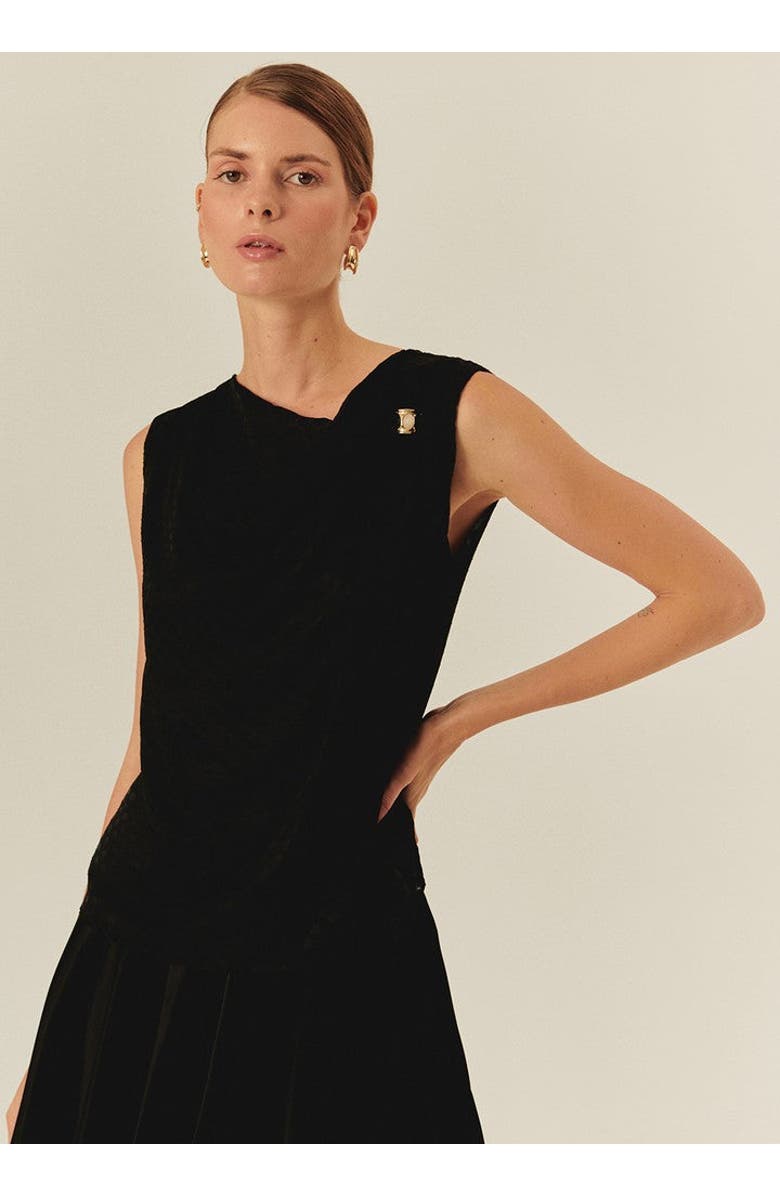 Exquise Stephanie Asymmetric Neckline Sleeveless Blouse, Main, color, Black